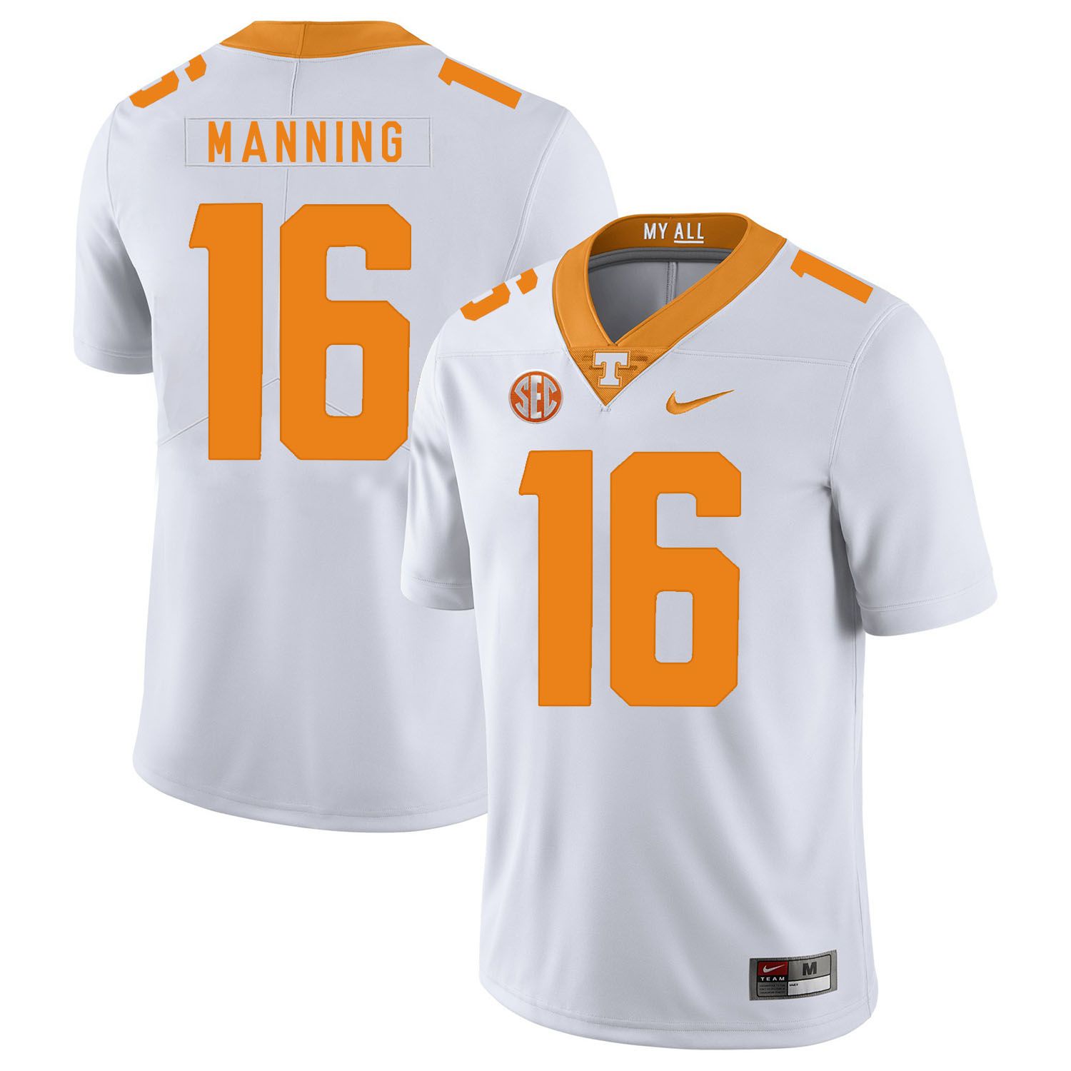 Men Tennessee Volunteers #16 Manning White Customized NCAA Jerseys